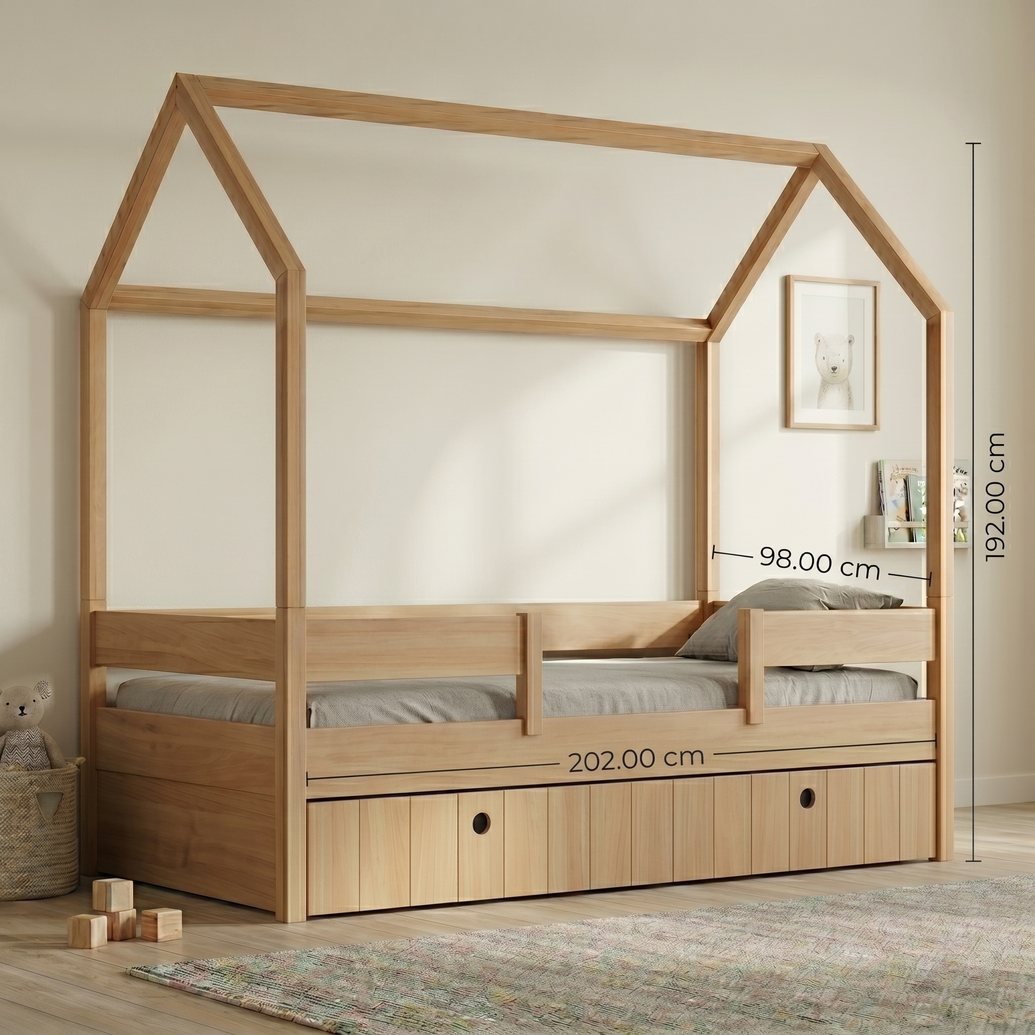 Κρεβάτι Kiddy Natural Μονό Montessori 3 σε 1 με αφαιρούμενη σκεπή