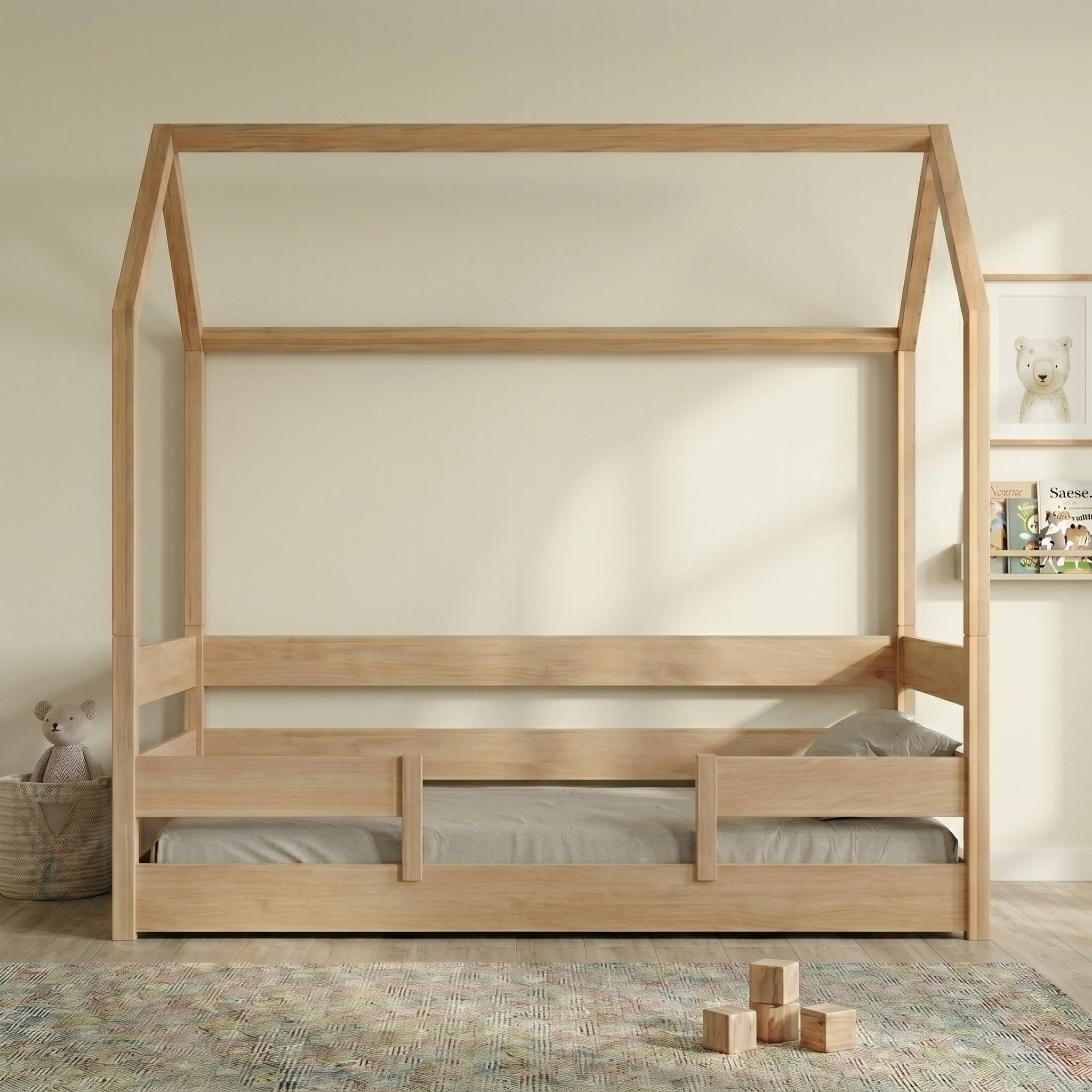 Κρεβάτι Kiddy Natural Ημίδιπλο Montessori 3 σε 1 με αφαιρούμενη σκεπή