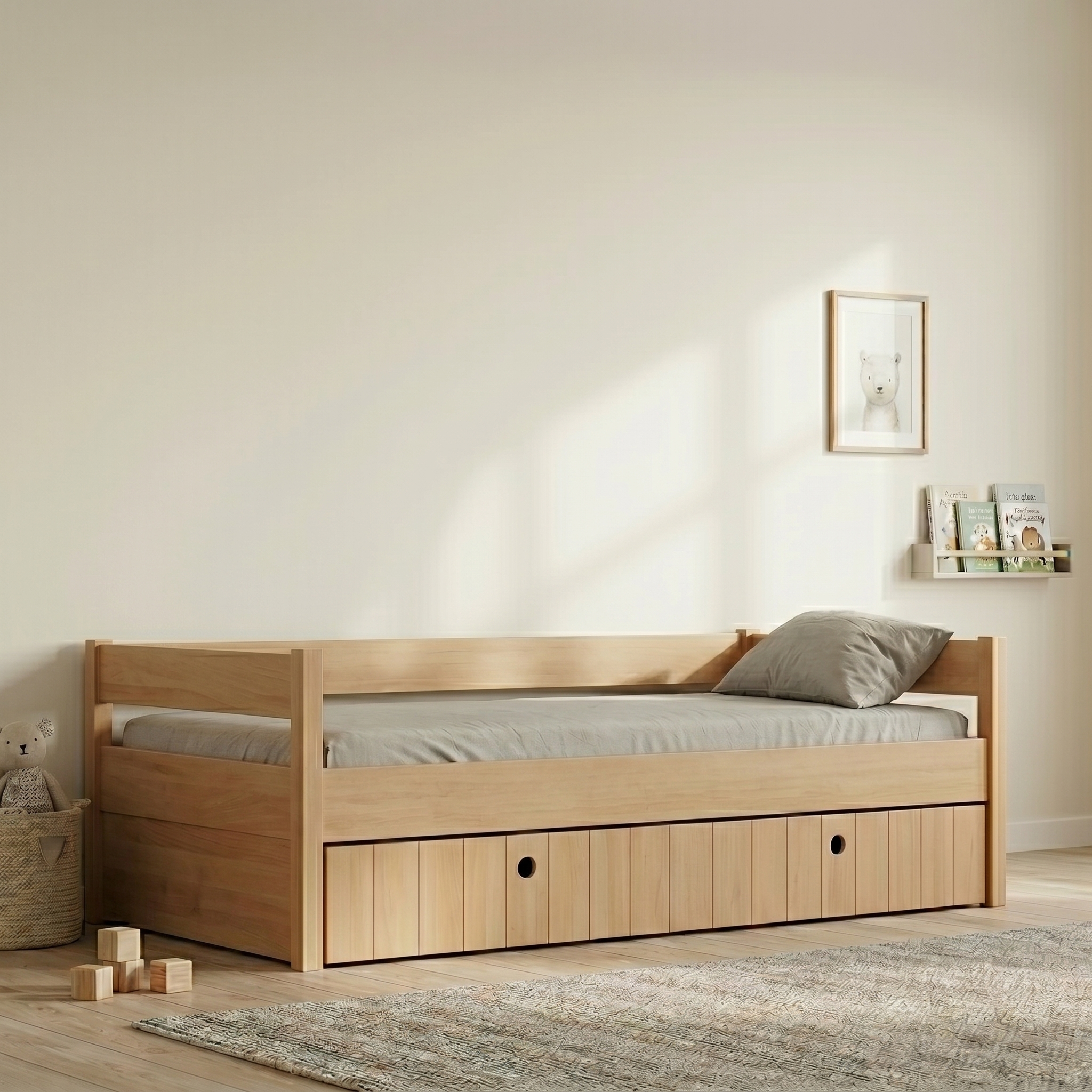 Κρεβάτι Kiddy Natural Ημίδιπλο Montessori 3 σε 1 με αφαιρούμενη σκεπή
