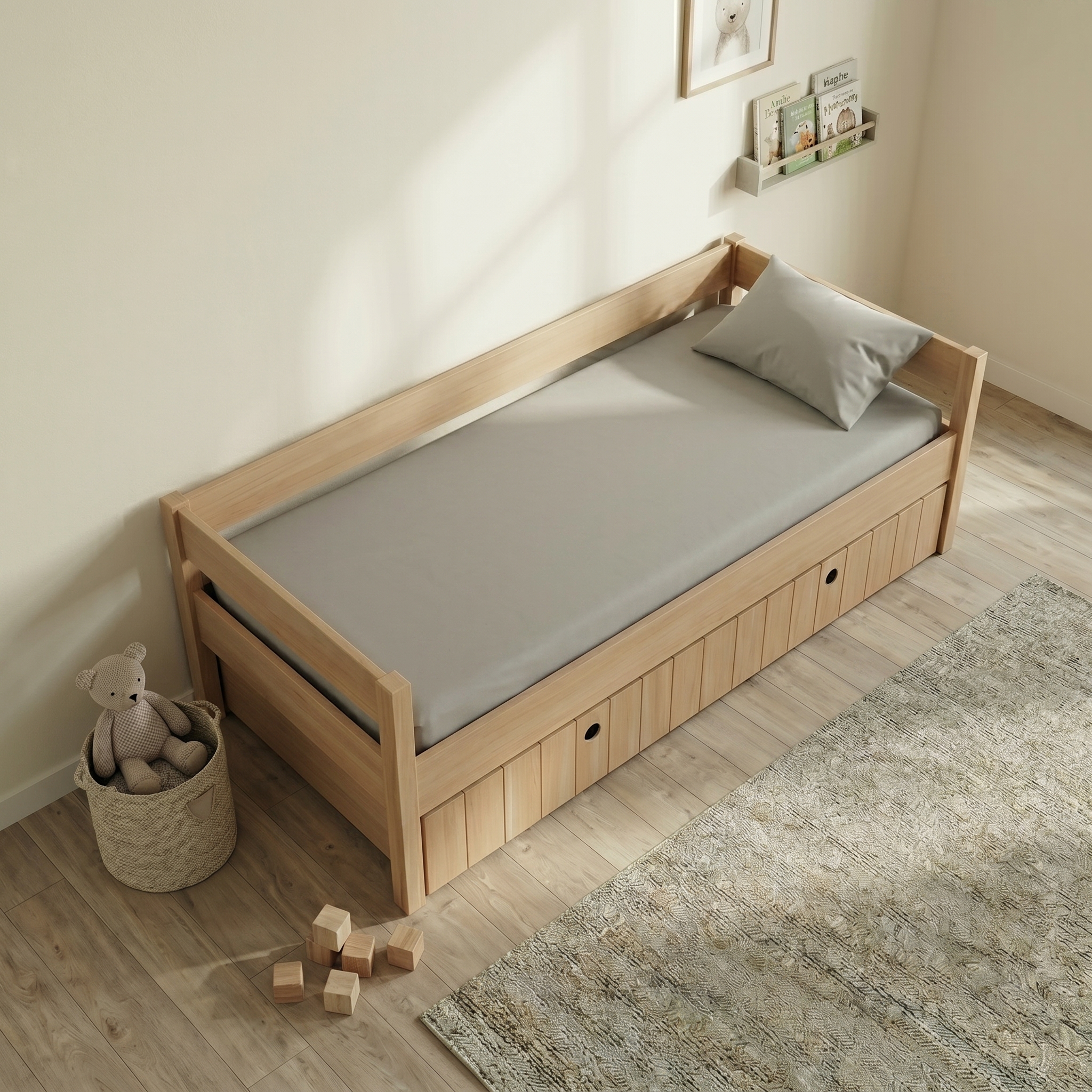 Κρεβάτι Kiddy Natural Ημίδιπλο Montessori 3 σε 1 με αφαιρούμενη σκεπή