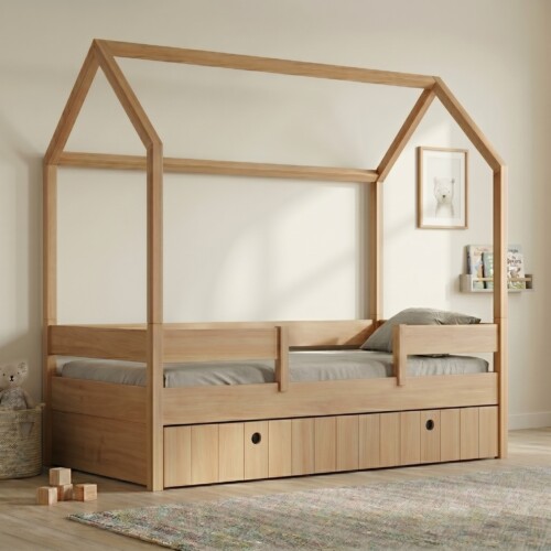 Κρεβάτι Kiddy Natural Ημίδιπλο Montessori 3 σε 1 με αφαιρούμενη σκεπή