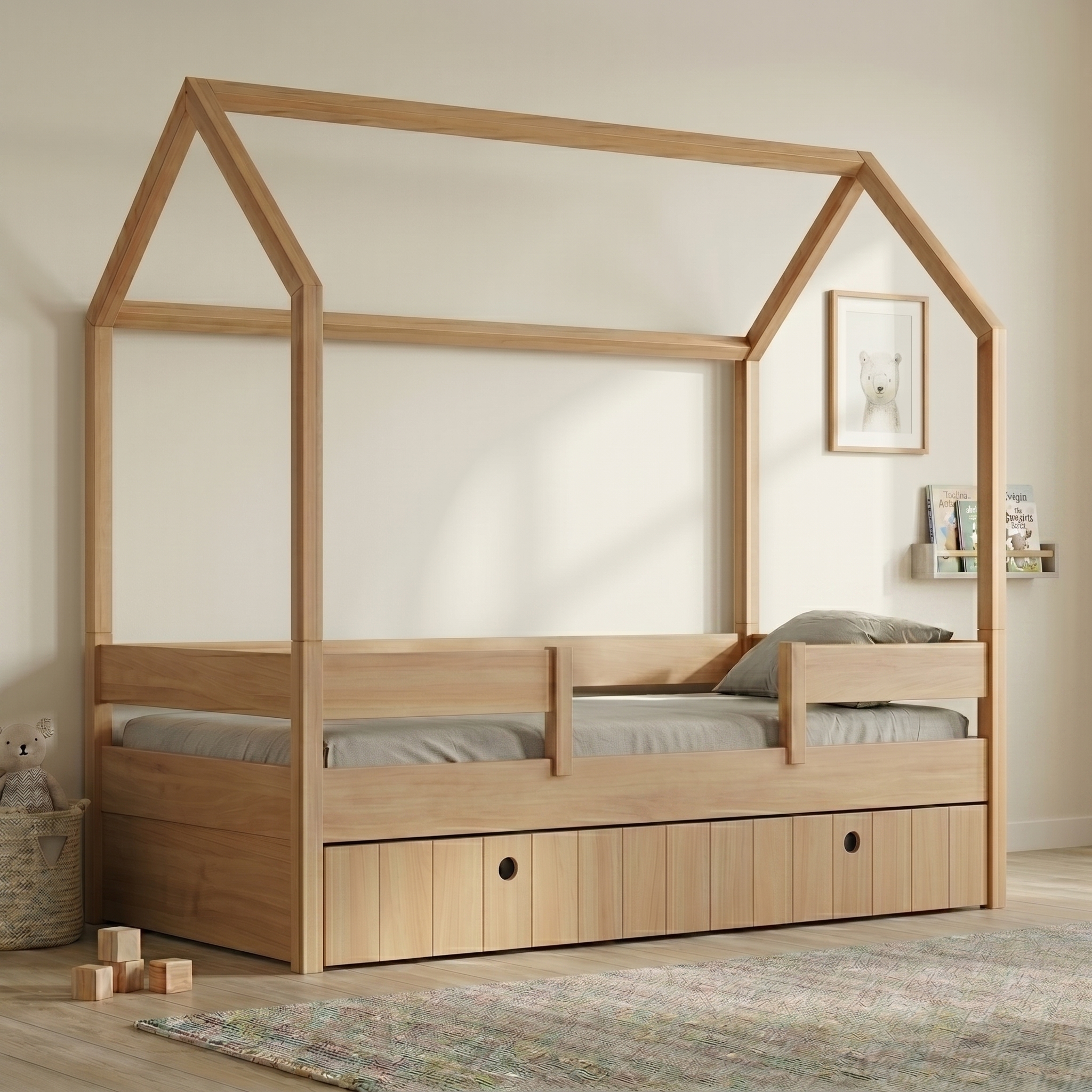 Κρεβάτι Kiddy Natural Ημίδιπλο Montessori 3 σε 1 με αφαιρούμενη σκεπή