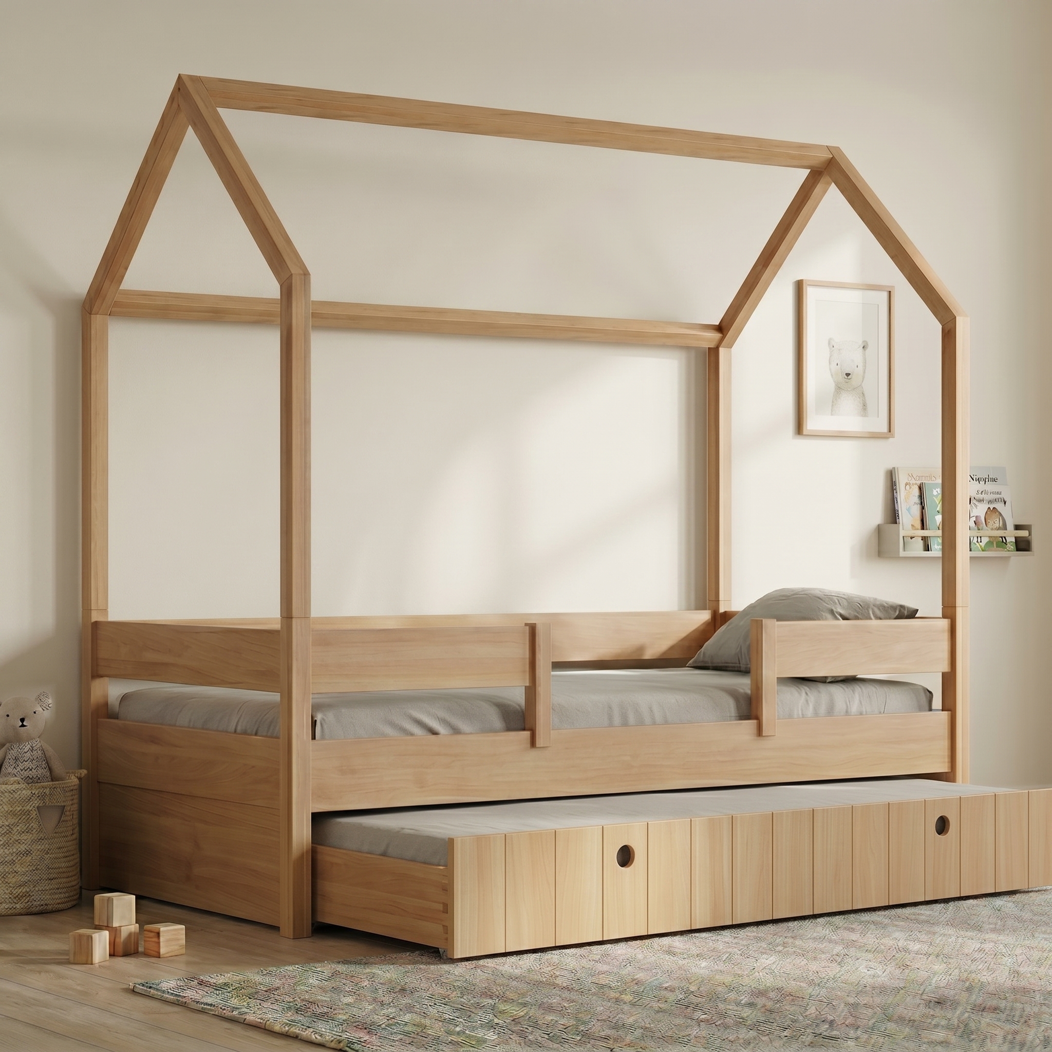 Κρεβάτι Kiddy Natural Ημίδιπλο Montessori 3 σε 1 με αφαιρούμενη σκεπή