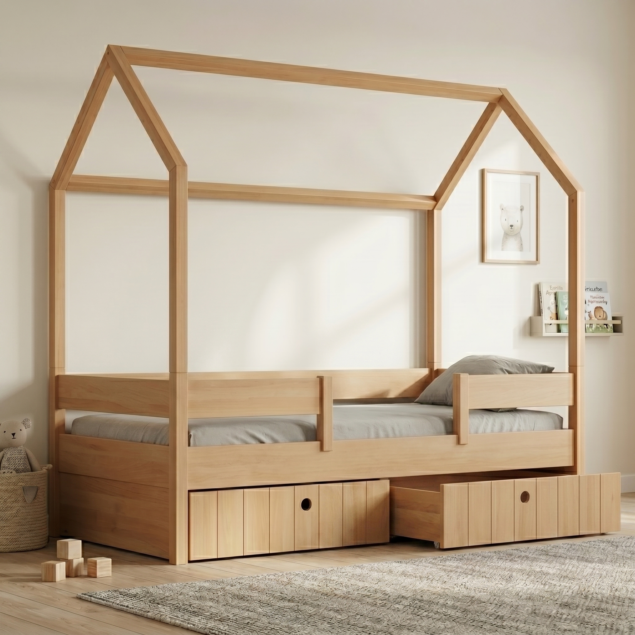 Κρεβάτι Kiddy Natural Ημίδιπλο Montessori 3 σε 1 με αφαιρούμενη σκεπή