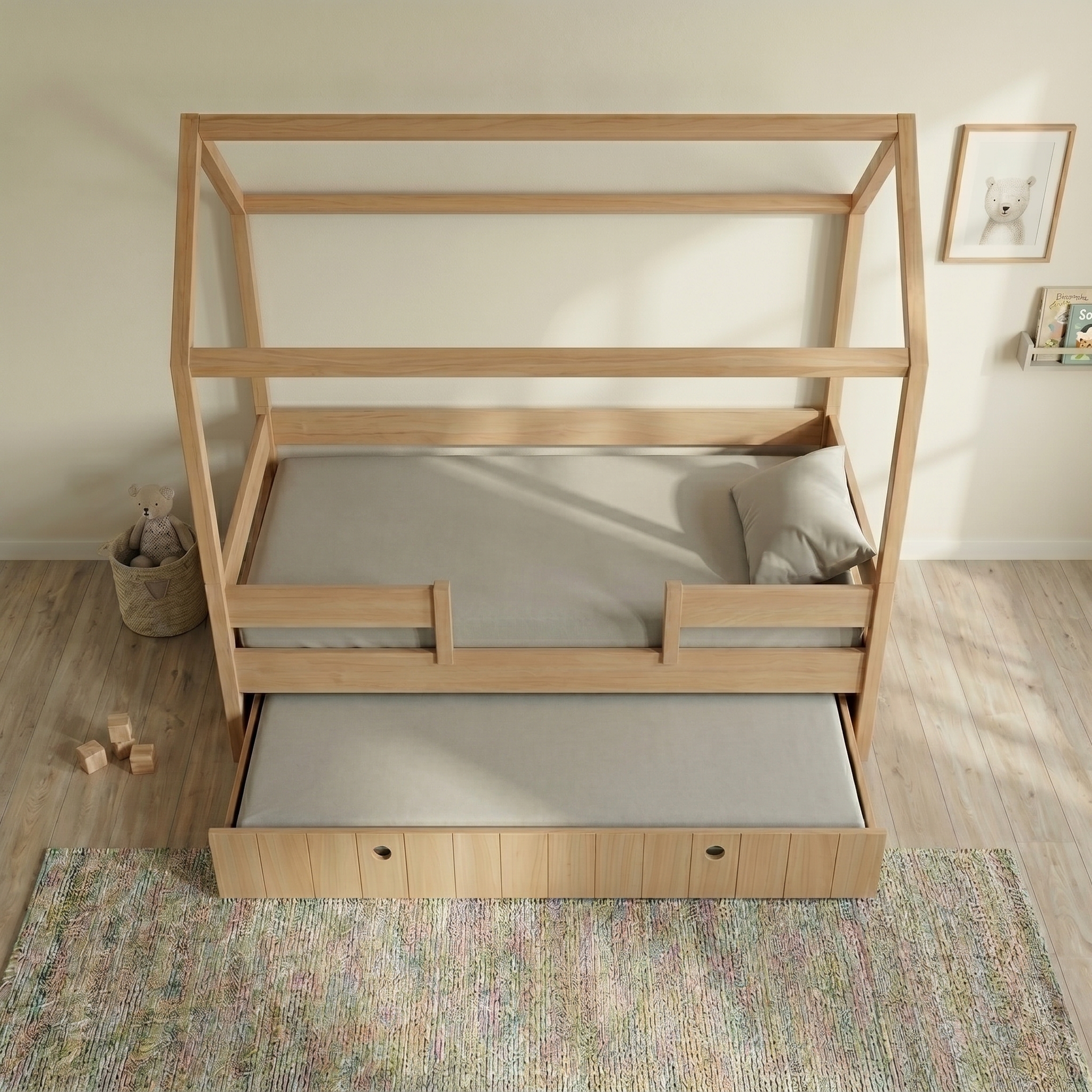 Κρεβάτι Kiddy Natural Ημίδιπλο Montessori 3 σε 1 με αφαιρούμενη σκεπή