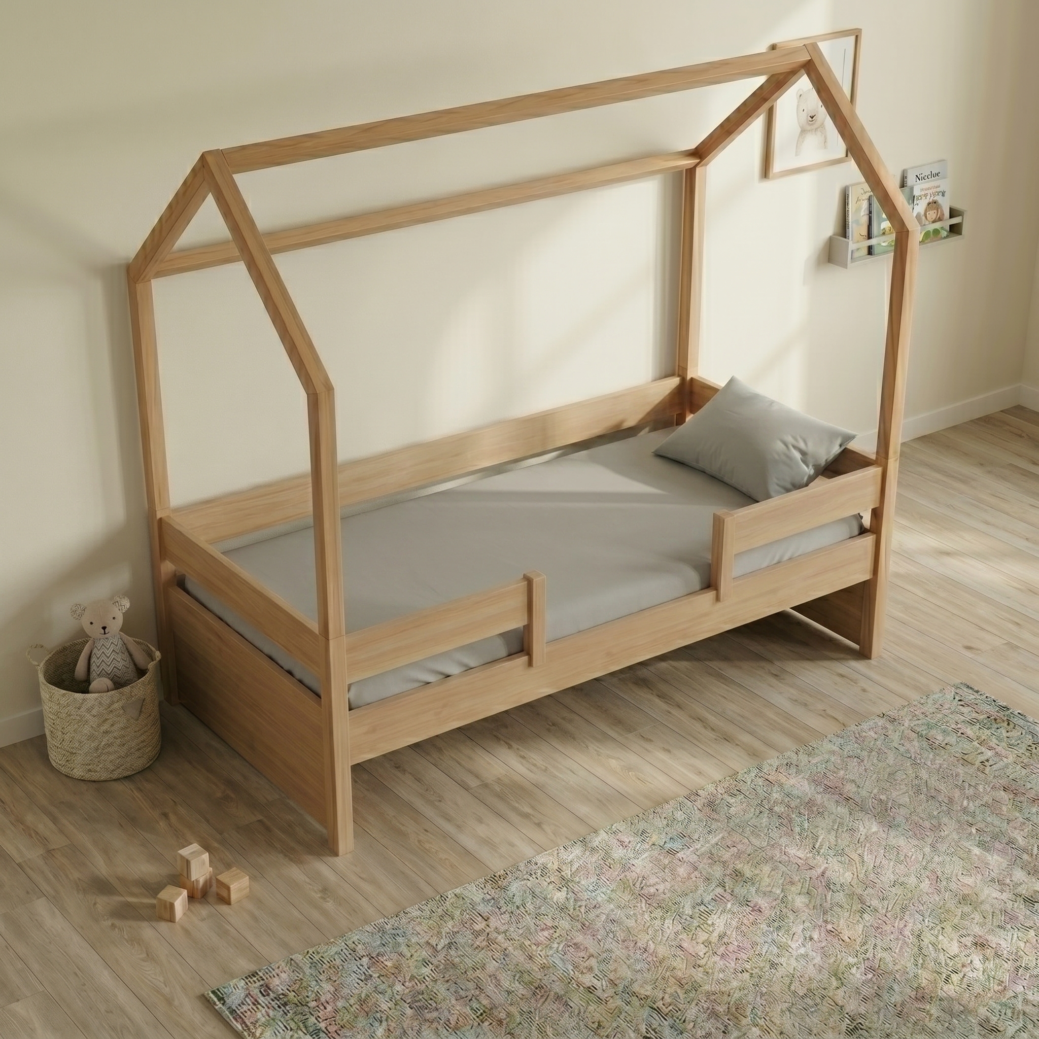 Κρεβάτι Kiddy Natural Ημίδιπλο Montessori 3 σε 1 με αφαιρούμενη σκεπή