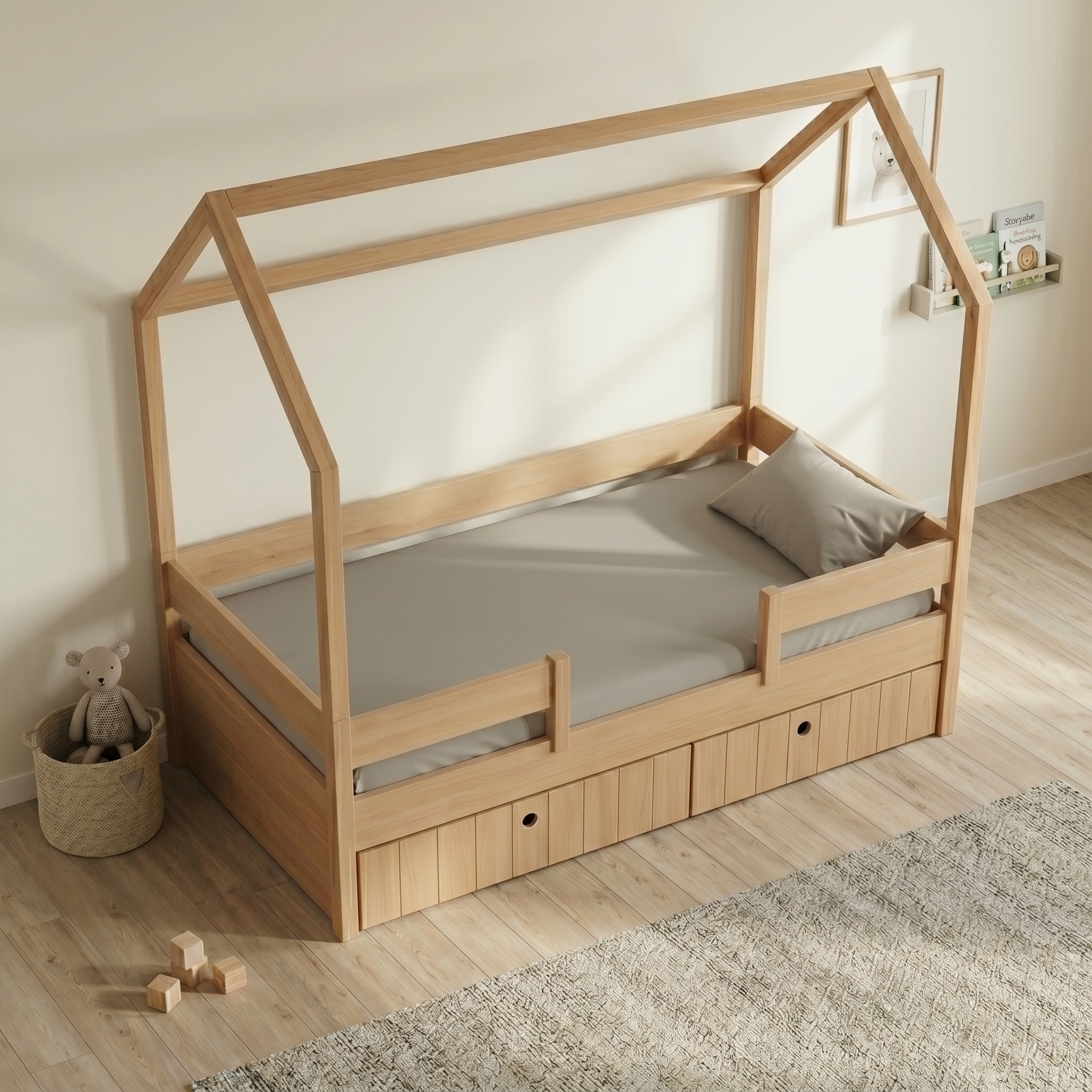 Κρεβάτι Kiddy Natural Ημίδιπλο Montessori 3 σε 1 με αφαιρούμενη σκεπή