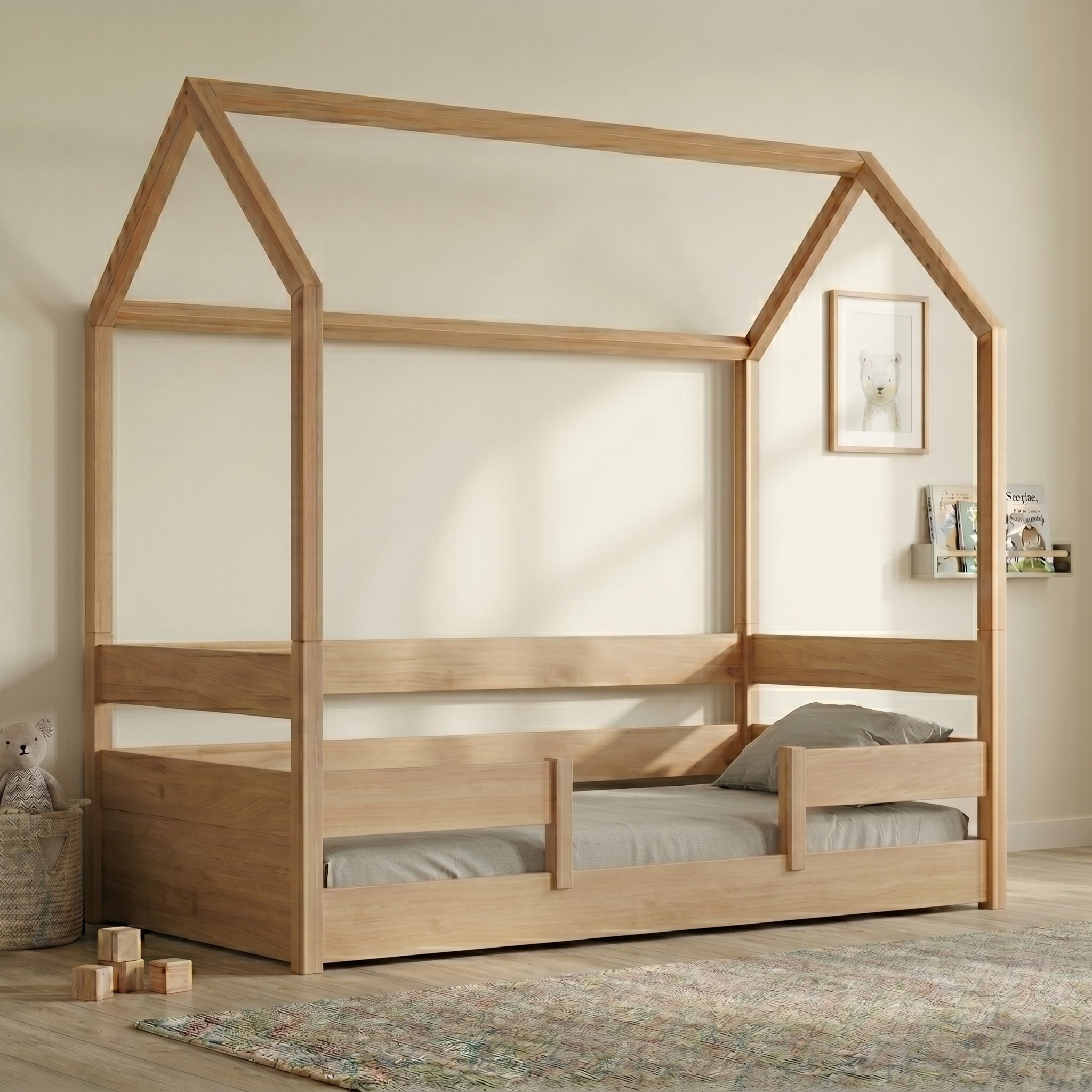 Κρεβάτι Kiddy Natural Ημίδιπλο Montessori 3 σε 1 με αφαιρούμενη σκεπή
